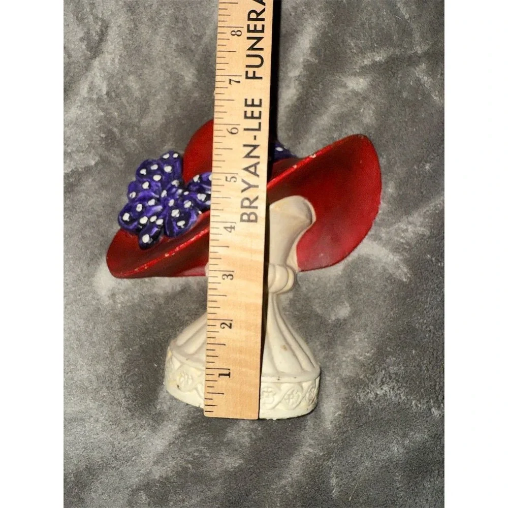Vintage Red Hat‎ society Cast Iron Doorstop with Purple Polka Dot Bow